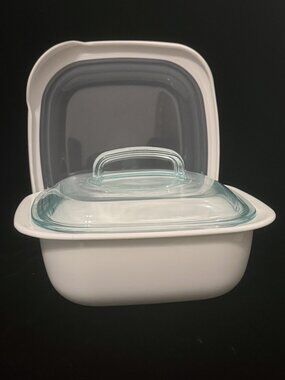 3 Pc Corning Ware Simply Light 1.5 Qt White Casserole Baking Dish with Glass Lid